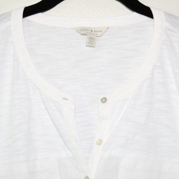 NWT Lucky Brand Short Sleeve Half Button Up Shirt White Women's Medium H13423 - Picture 3 of 10